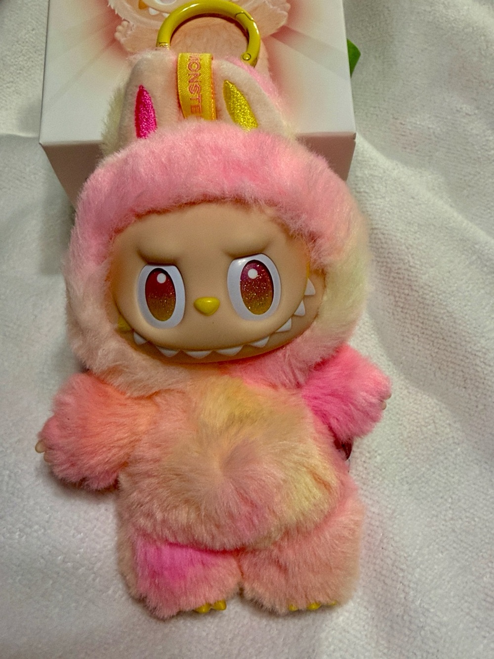Pink & Yellow Plush Monster Keychain